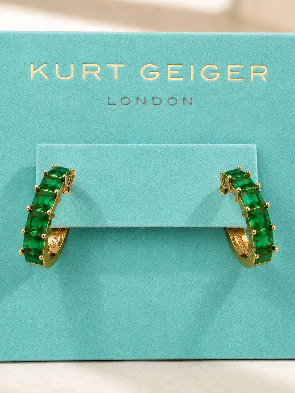 Kurt Geiger Gold Hoops with Emerald-Green Stones